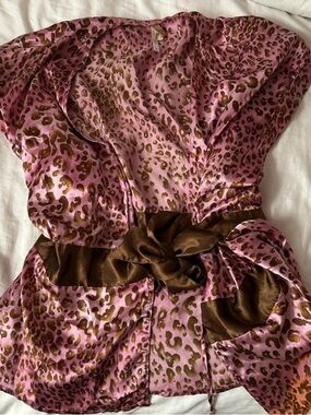 Pink and Brown Leopard Print Satin Top
